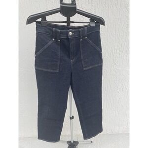 Express High Waisted Ankle Length Wide Leg Dark Wash Jeans Size 10R‎